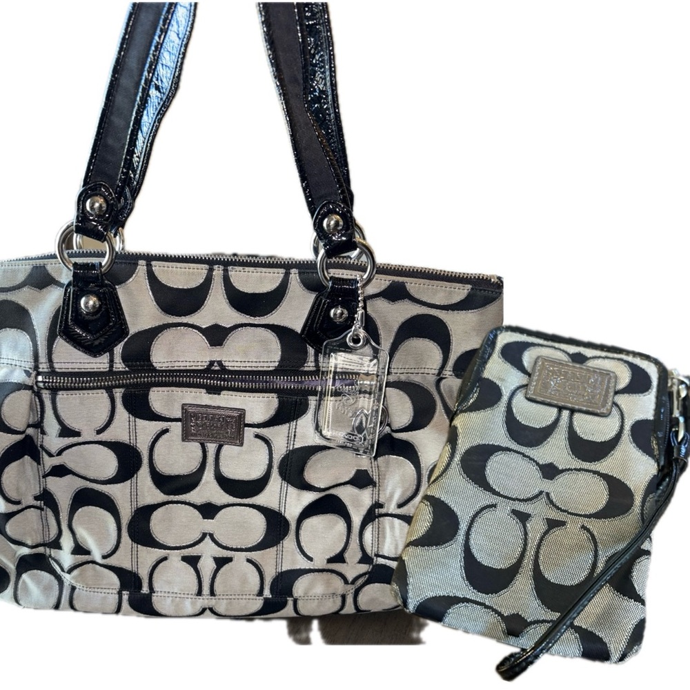 AUTHENTIC Coach Poppy Signature Glam Tote & Signature Universal Wristlet